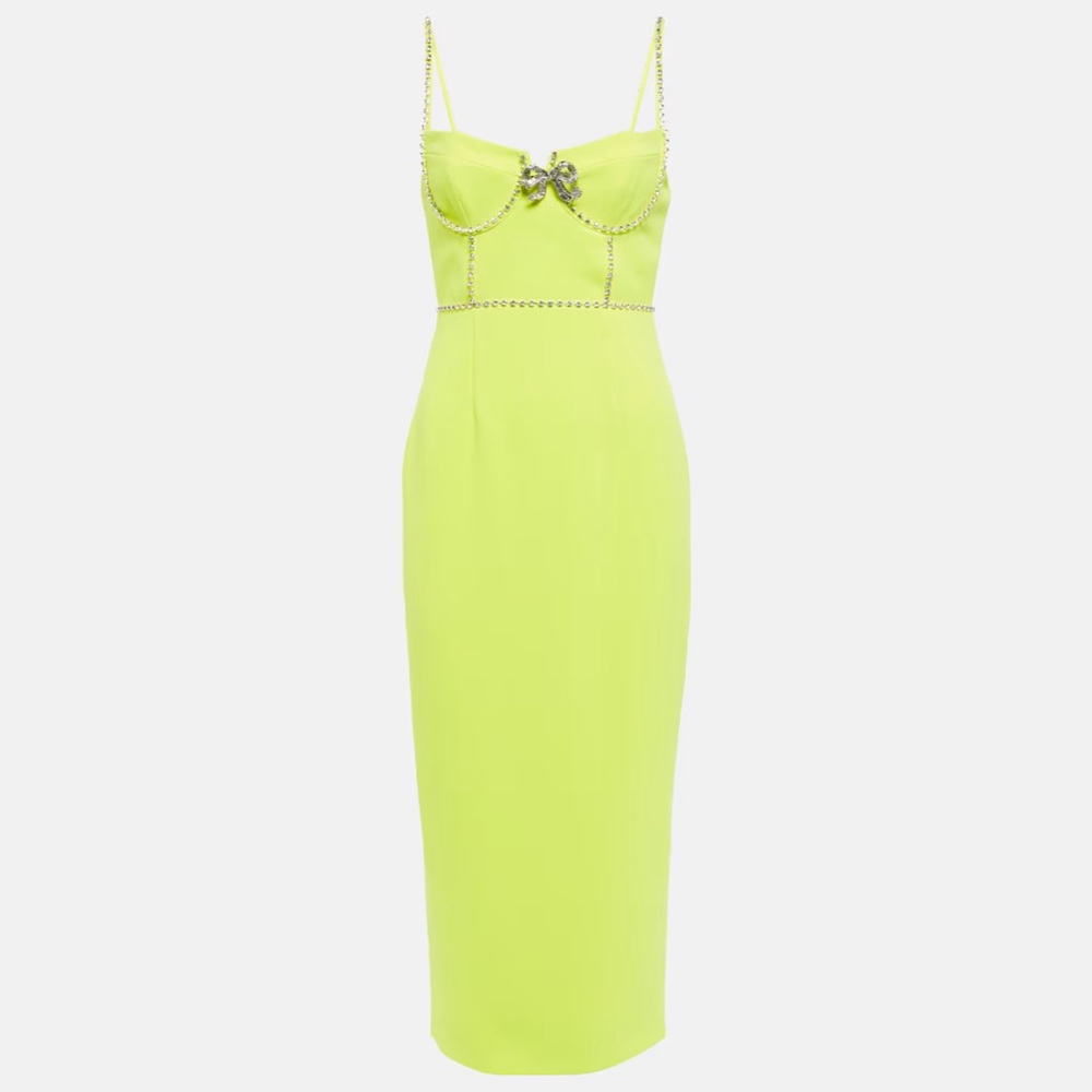 Self-portrait midi diamanté bow dress - size 8 - lime green - worn once